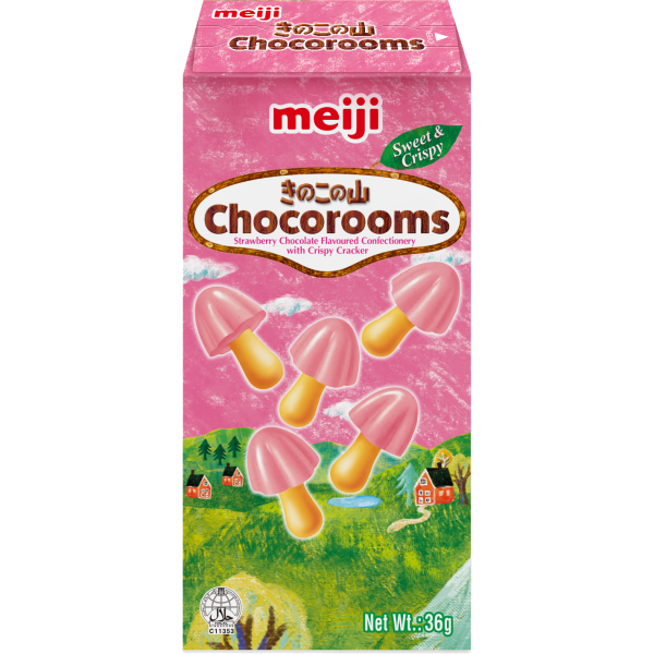 MEIJI STRAWBERRY CHOCOROOMS BISCUIT CRACKER - 36G on Sale